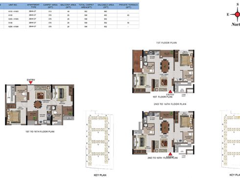 Casagrand First City 2 BHK Floor Plan (Unit No K103 to K1606)