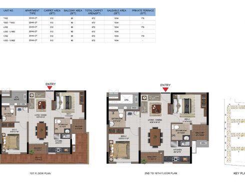 Casagrand First City 2 BHK Floor Plan (Unit No T102 to V1602)
