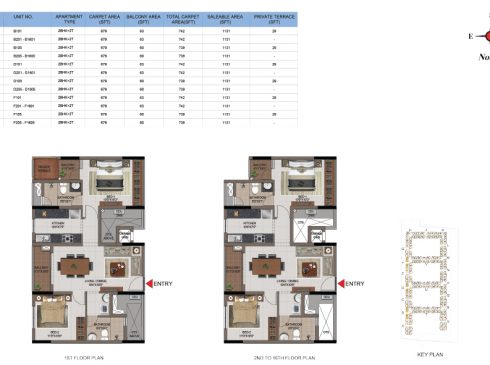 Casagrand First City 2 BHK Floor Plan (Unit No B101 to F1606)