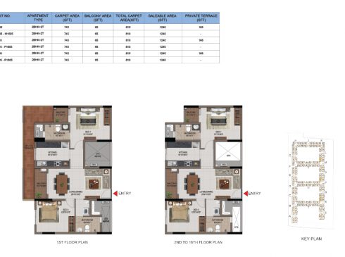 Casagrand First City 2 BHK Floor Plan (Unit No M105 to R1605)