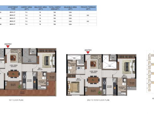 Casagrand First City 2 BHK Floor Plan (Unit No T205 to V1605)