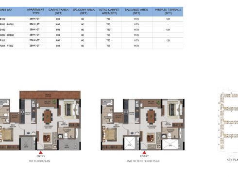 Casagrand First City 2 BHK Floor Plan (Unit No B102 to F1602)