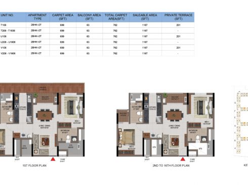Casagrand First City 2 BHK Floor Plan (Unit No T106 to V1602)