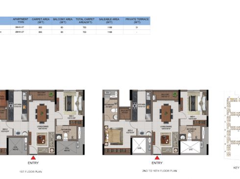 2 BHK Apartments Floor Plan (Unit No H101, H201-H1602) - Casagrand First City