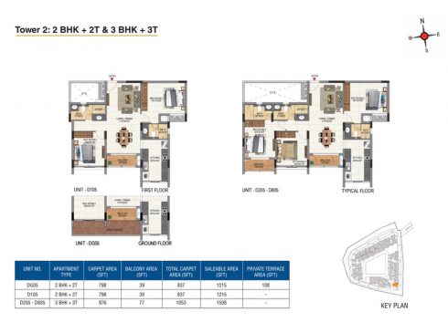 Casagrand Aquene 2 & 3 BHK First, Ground & Typical Floor Plans