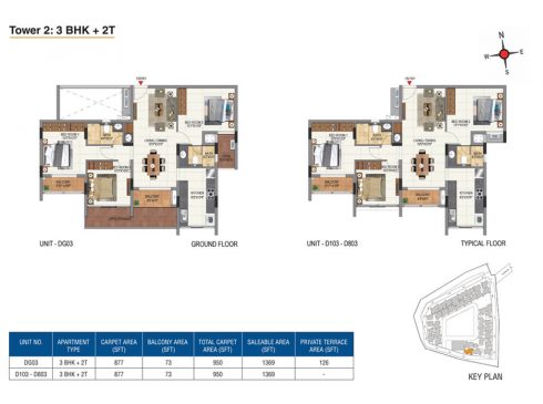 Casagrand Aquene 3 BHK Ground & Typical Floor Plans - Unit No.DG03-D103