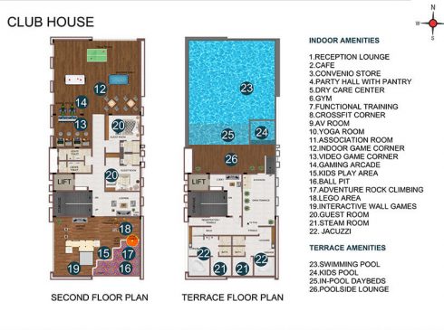 Casagrand Hanford Club House Second Floor and Terrace Floor Plan with Amenities