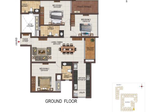 Casagrand Majestica - 3 bhk Unit no. D005 Ground Floor Plan