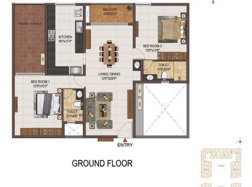 Casagrand Majestica - 2 bhk Unit no. B006 Ground Floor Plan