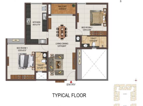 Casagrand Majestica - 2 bhk Unit no. B106-406 Typical Floor Plan