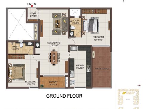 Casagrand Majestica - 2 bhk Unit no. A003 Ground Floor Plan