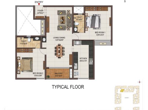 Casagrand Majestica - 2 bhk Unit no. A003-503 Typical Floor Plan