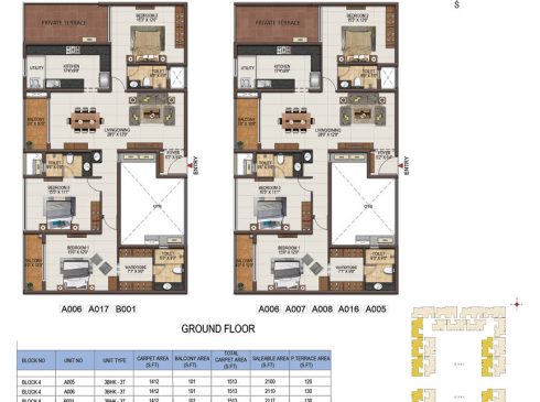 Casagrand Majestica - 3 bhk Unit no. A006, A017, B001 Ground Floor Plan
