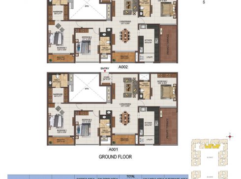 Casagrand Majestica - 3 bhk Unit no. A002, A001 Ground Floor Plan