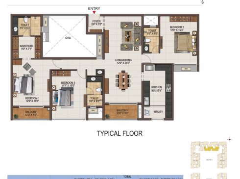 Casagrand Majestica - 3 bhk Unit no. A101-501, A102-502 Typical Floor Plan