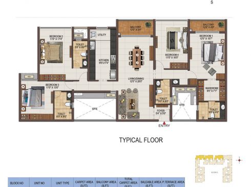 Casagrand Majestica - 4 bhk Unit no. A109- 509 Typical Floor Plan