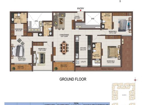 Casagrand Majestica - 4 bhk Unit no. A004 Ground Floor Plan