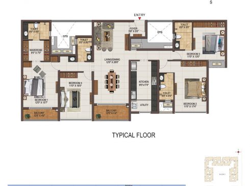 Casagrand Majestica - 4 bhk Unit no. A104, A204-404 Typical Floor Plan