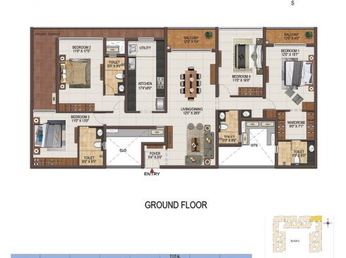 Casagrand Majestica - 4 bhk Unit no. A012 Ground Floor Plan