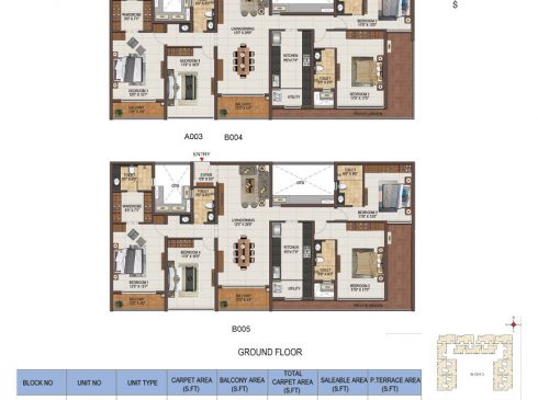 Casagrand Majestica - 4 bhk Unit no. A003, B004, B005 Ground Floor Plan
