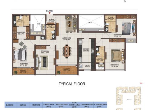 Casagrand Majestica - 4 bhk Unit no. A03-403, B205-405 Typical Floor Plan