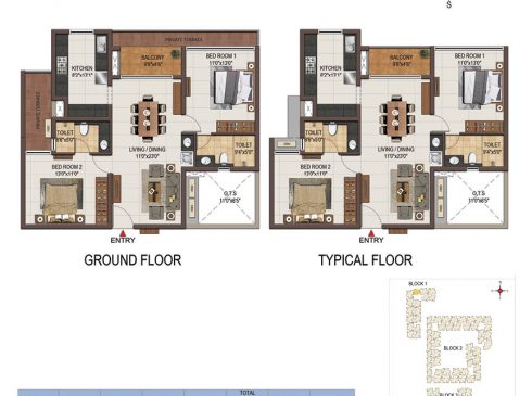 Casagrand Majestica - 2 bhk Ground and Typical Floor Plan