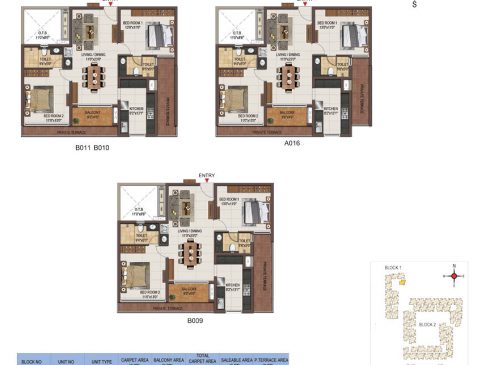 Casagrand Majestica - 2 bhk Unit no. B011, B010, B009, A016 Floor Plan