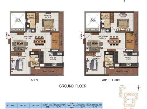 Casagrand Majestica - 2 bhk Unit no. A009, A010, b008 Ground Floor Plan