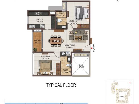 Casagrand Majestica - 2 bhk Unit no. A109 Typical Floor Plan