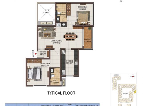 Casagrand Majestica - 2 bhk Unit no. C005, C105-C505 Typical Floor Plan