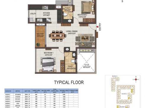 Casagrand Majestica - 2 bhk Unit no. B110-510 Typical Floor Plan