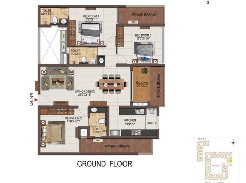 Casagrand Majestica - 3 bhk Unit no. C004 Ground Floor Plan