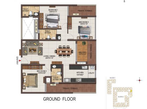 Casagrand Majestica - 3 bhk Unit no. B009 Ground Floor Plan