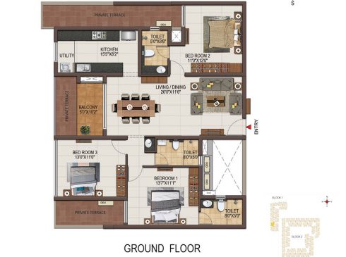 Casagrand Majestica - 3 bhk Unit no. A007 Ground Floor Plan