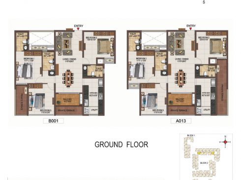 Casagrand Majestica - 3 bhk Unit no. A103, B001 Ground Floor Plan