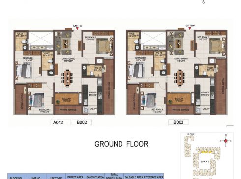 Casagrand Majestica - 3 bhk Unit no. B002, B003, A012 Ground Floor Plan