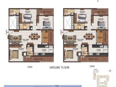 Casagrand Majestica - 3 bhk Unit no. A002, A003 Ground Floor Plan