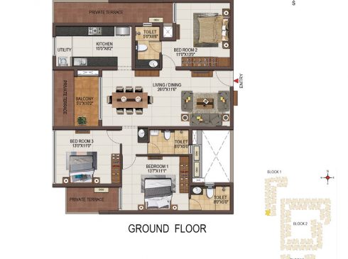 Casagrand Majestica - 3 bhk Unit no. A006 Ground Floor Plan