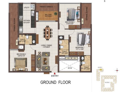 Casagrand Majestica - 3 bhk Unit no. A013 Ground Floor Plan