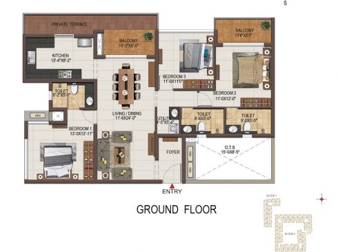 Casagrand Majestica - 3 bhk Unit no. B013 Ground Floor Plan