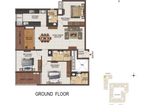 Casagrand Majestica - 3 bhk Unit no. A011 Ground Floor Plan
