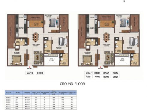 Casagrand Majestica - 3 bhk Unit no. A010, E003 Ground Floor Plan