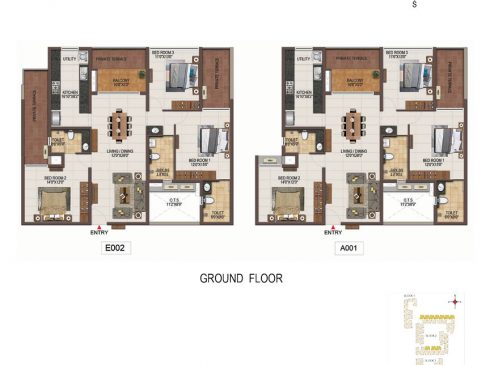 Casagrand Majestica - 3 bhk Unit no. E002, A001 Ground Floor Plan