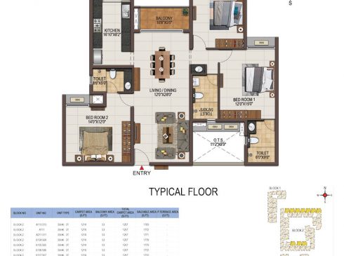 Casagrand Majestica - 3 bhk Unit no. A110-510 Typical Floor Plan