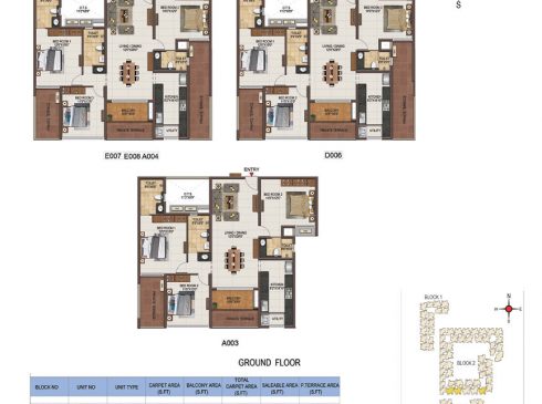 Casagrand Majestica - 3 bhk Unit no. E007, D006, A003 Ground Floor Plan