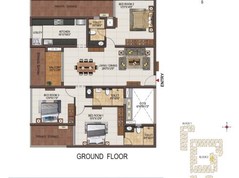 Casagrand Majestica - 3 bhk Unit no. D002 Ground Floor Plan