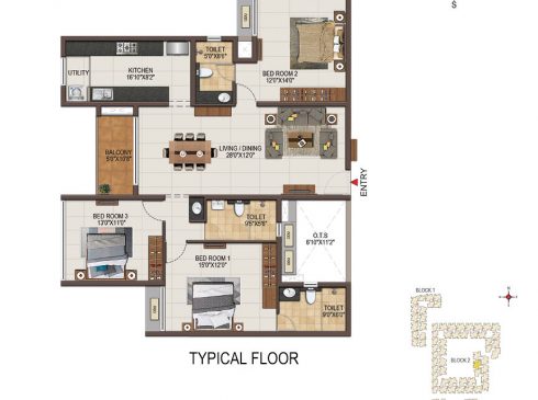 Casagrand Majestica - 3 bhk Unit no. D102-502 Typical Floor Plan