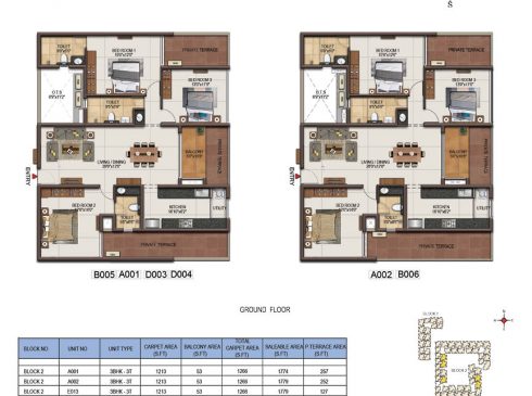Casagrand Majestica - 3 bhk Unit no. B005, A001, A002, B006 Ground Floor Plan