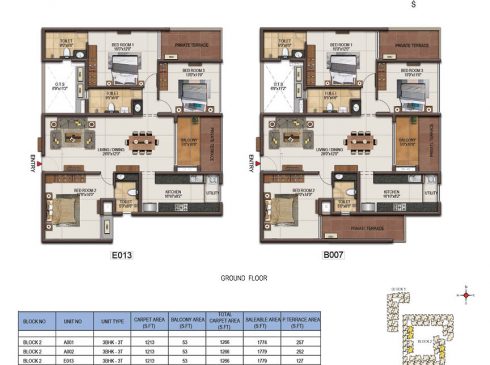 Casagrand Majestica - 3 bhk Unit no. A001, B007 Ground Floor Plan