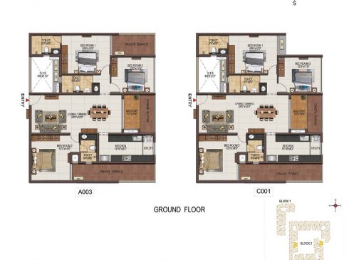 Casagrand Majestica - 3 bhk Unit no. A003, C001 Ground Floor Plan
